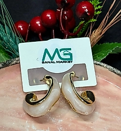 mermer görünümlü vintage tasarım küpe gold