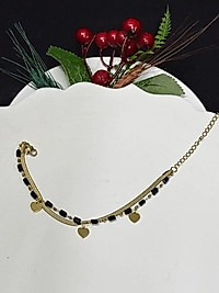 bileklik siyah taşlı çift zincir çelik